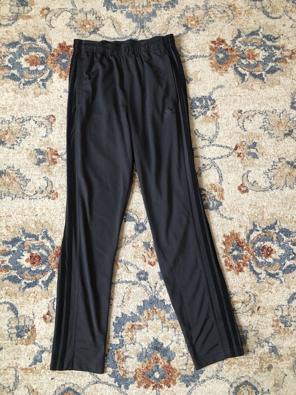 Mens Adidas Dark Gray Pants Joggers Black 3-Stripe Medium PrimeGreen